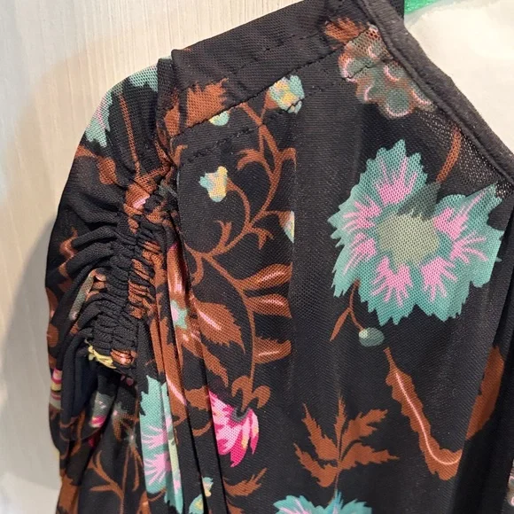 Free People Black Floral Boho Peasant Blouse - Picture 3 of 5